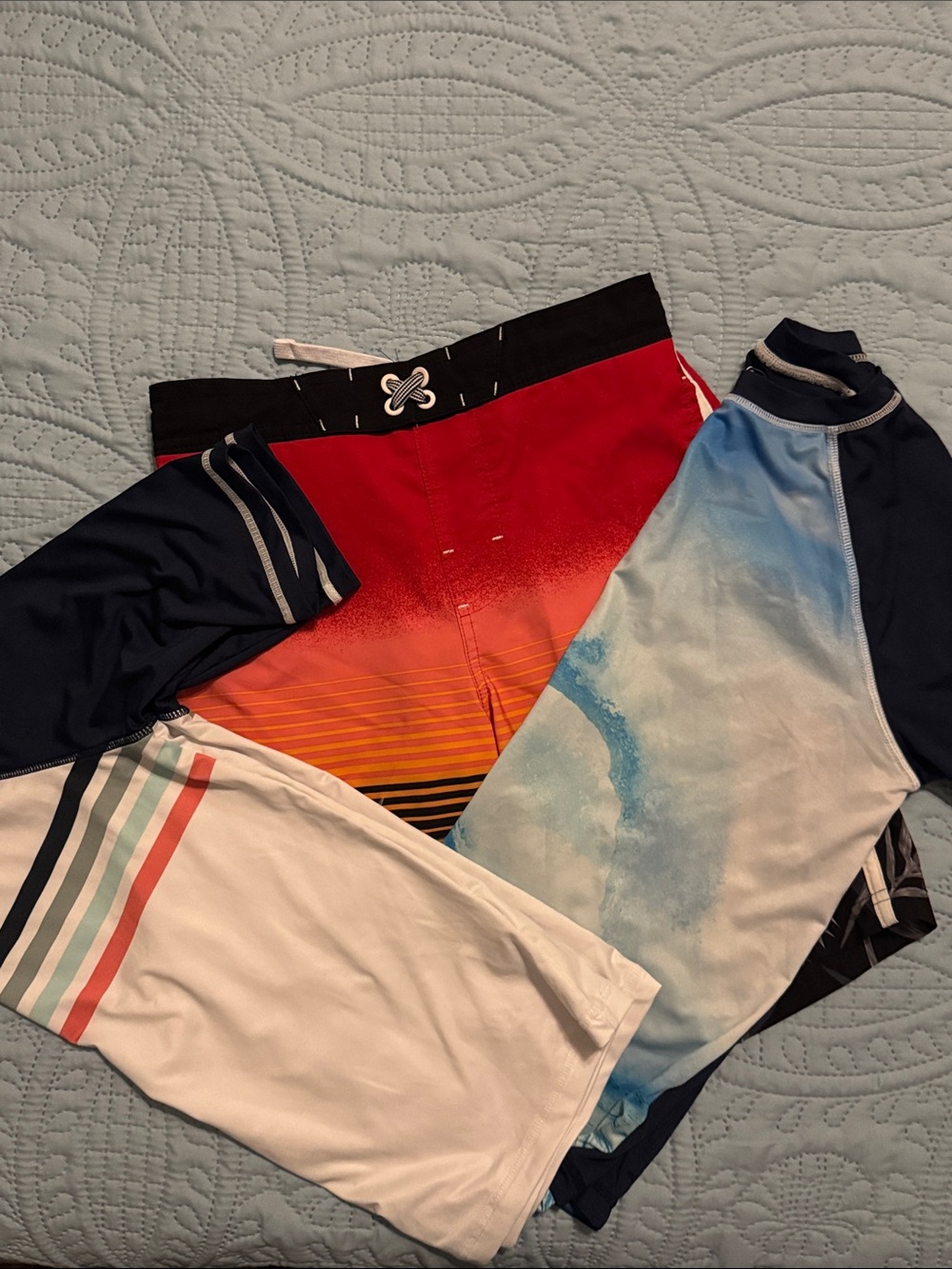 Wonder Nation boys swim trunks & 2 UPF 50 shirts
